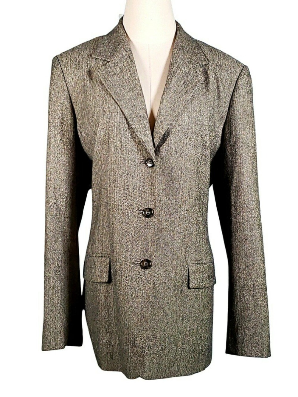 Vtg Talbots Blazer Silk Wool Blnd Nubby Herringbone Classic Tweed 14 Profession
